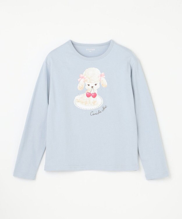 ANY KIDS アニマル×フルーツ 長袖 Tシャツ サックスブルー×プードル