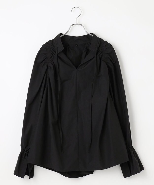 #Newans 【ANSWER for 骨格ナチュラル】ギャザーショルダーシャツ ブラック系