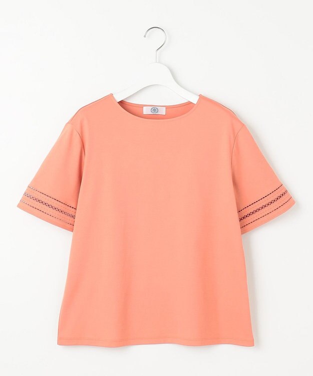 J.PRESS LADIES 【接触冷感・UVケア】コンパクトコットンスムース 刺繍スリーブ カットソー ピンク系