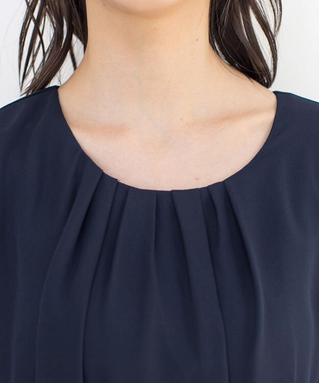 Tiaclasse 【洗える】ブラウスドッキングツイードワンピース ネイビー×ネイビー