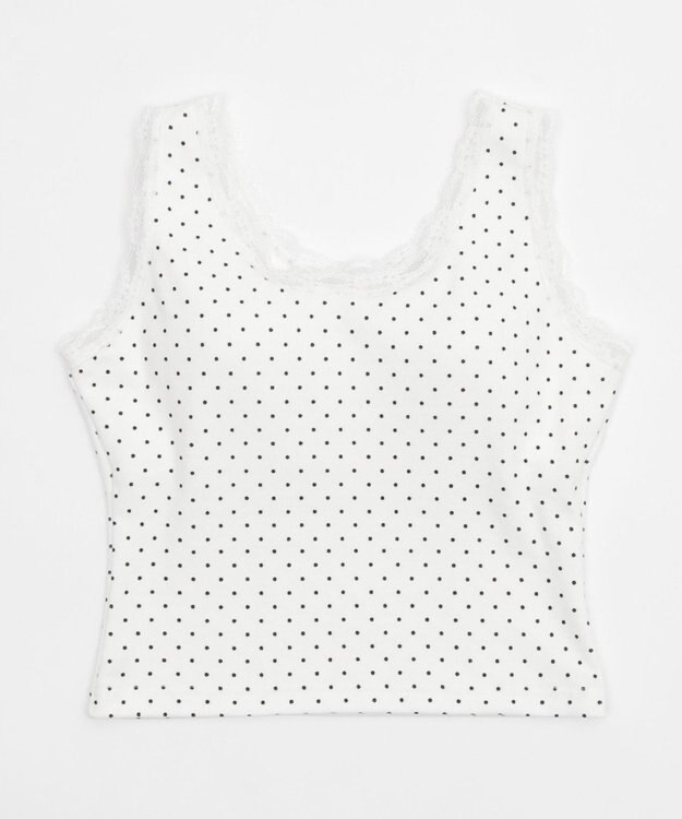 WEGO 【カップ付きインナー】ドット柄レースlカップインタンク ホワイト