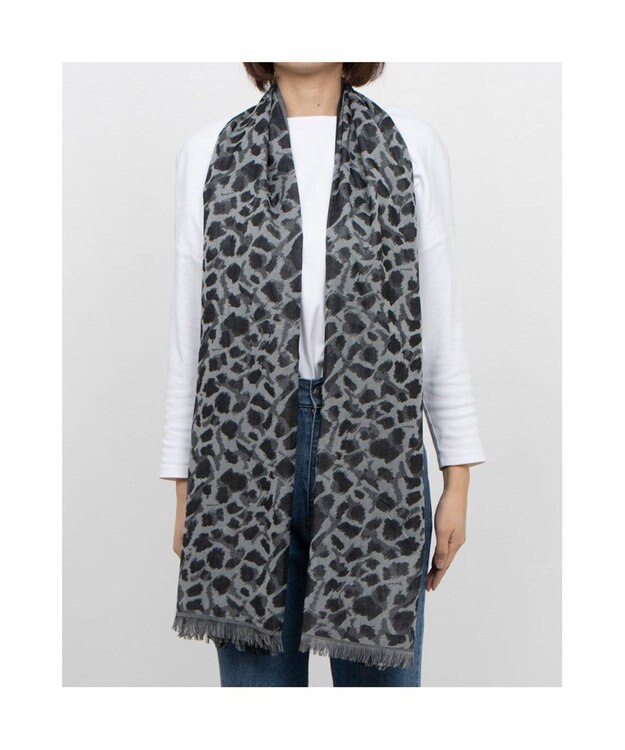 UNBILLION カシュネ cache nez / ライン入アニマル柄ジャカードストール ブラック