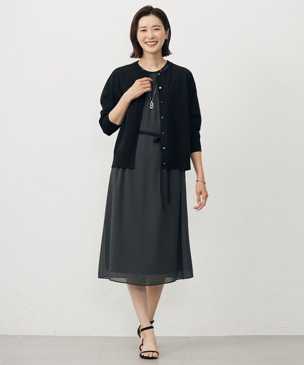 J.PRESS LADIES L 【洗える】ドットフロッキープリント ワンピース スレートベース系