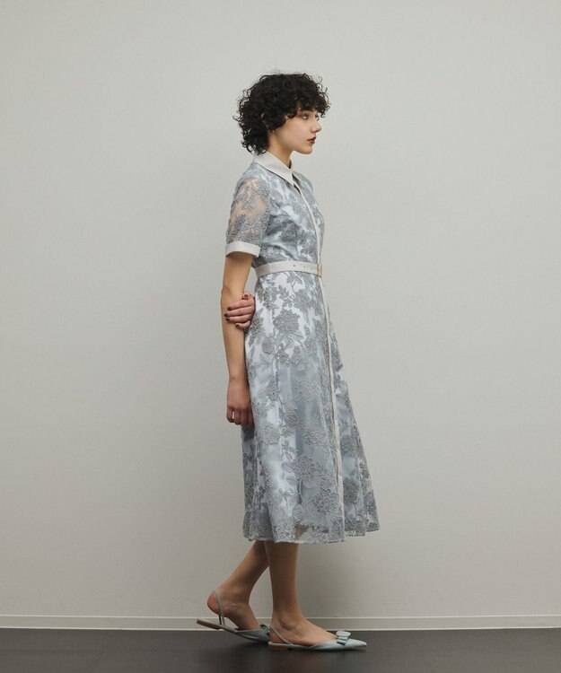 GRACE CONTINENTAL フラワーコード刺繍ワンピース グレー