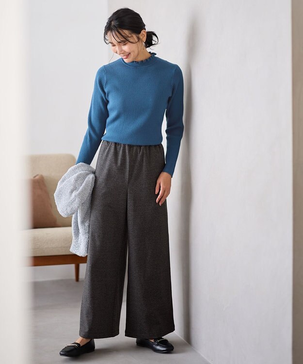 ANY 【洗濯機可】ウォームニットフリルプルオーバー ブルー