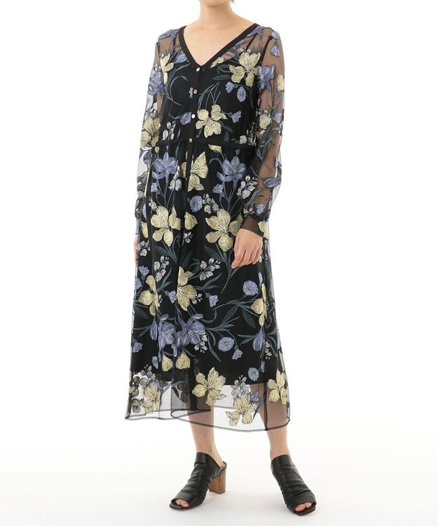 GRACE CONTINENTAL レザースタックヒールサンダル ブラック