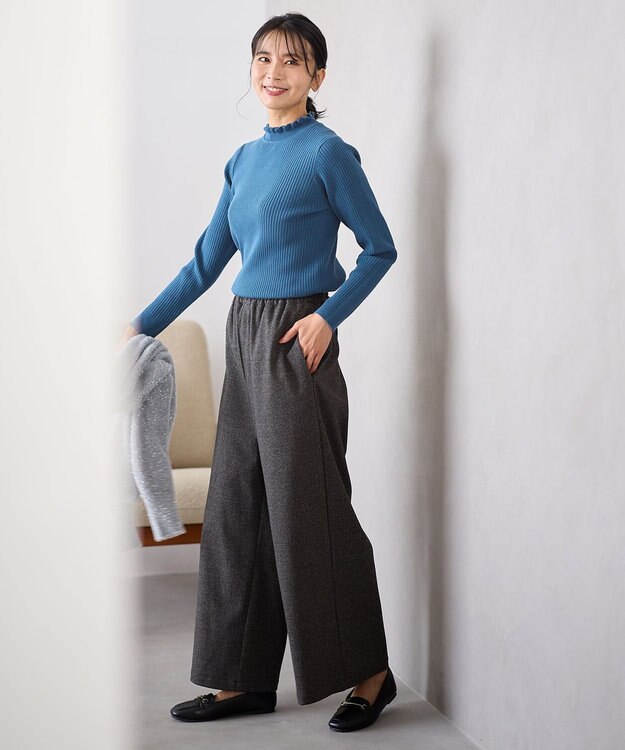 ANY 【洗濯機可】ウォームニットフリルプルオーバー ブルー