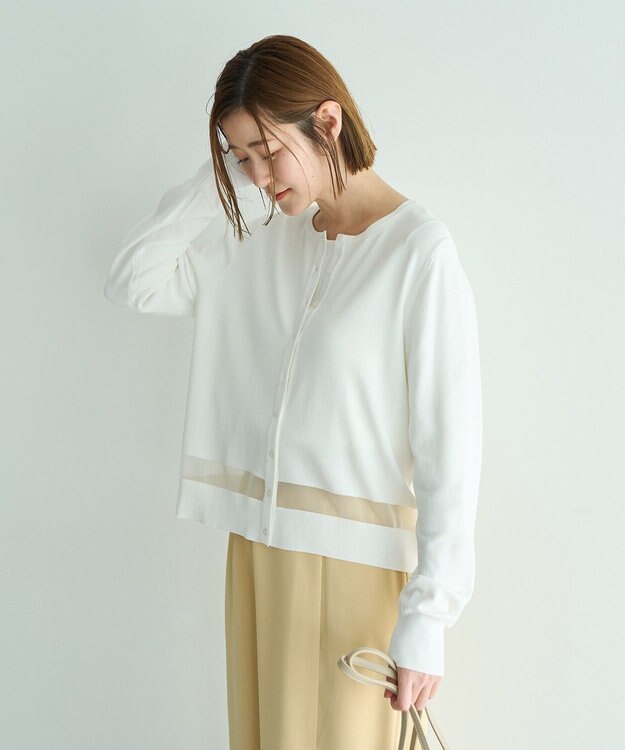 YECCA VECCA シアーMIXカーディガン Off White