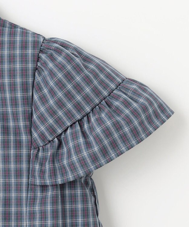 組曲 KIDS 【110-140㎝】チェックラッフル ブラウス ブルーグレー系3