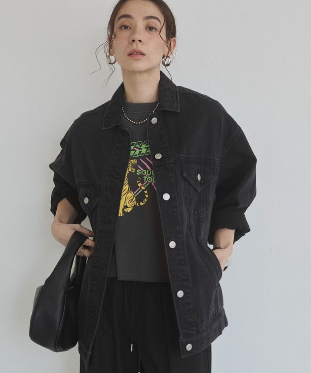 WEGO 【ANGIE VINTAGE】ビッグシルエットデニムジャケット / オーバーサイズGジャン ブラック