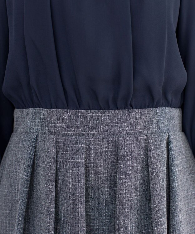 Tiaclasse 【洗える】ブラウスドッキングツイードワンピース ネイビー×ネイビー