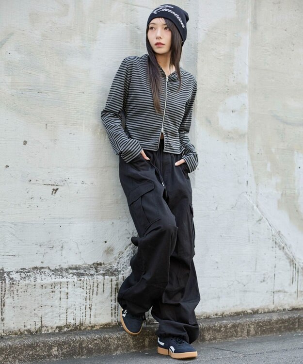 WEGO 【ウエストゴム/XSSMサイズ展開】ツイルイージーカーゴパンツ ブラック