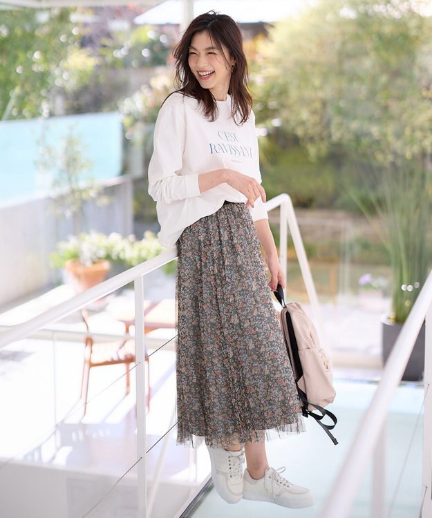 ANY L ロゴロングTシャツ オフ×ブルーロゴ