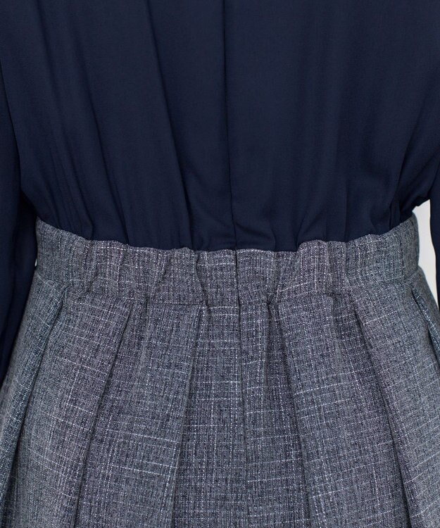 Tiaclasse 【洗える】ブラウスドッキングツイードワンピース ネイビー×ネイビー