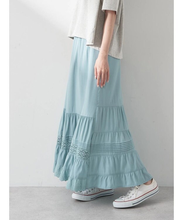 earth music&ecology レースティアードスカート Mint