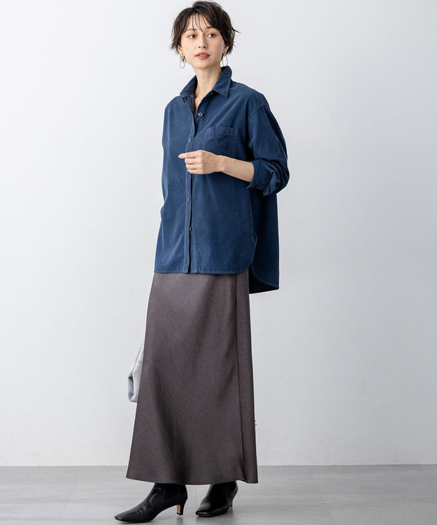 23区 【見上愛さん着用/Oggi11月号掲載】コットン コーデュロイ シャツ ダルブルー系