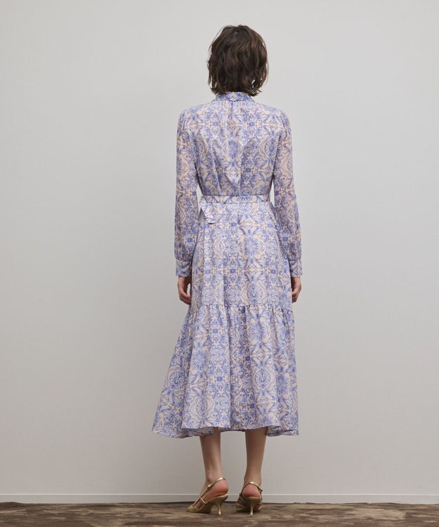 GRACE CONTINENTAL ダマスク柄風プリントワンピース ブルー