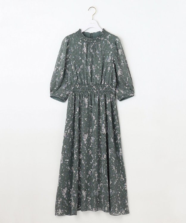 ANY SIS 【洗える】ニュアンスプリント ワンピース グリーン系