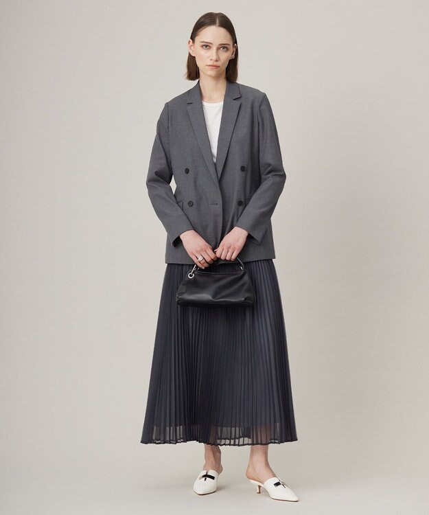 ICB L 【洗える】LooseWeave ドッキングプリーツスカート チャコール系