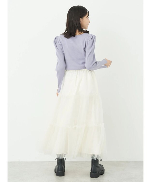 earth music&ecology ハートネック袖パールニットプルオーバー Lavender