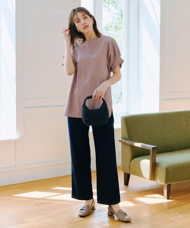 Tiaclasse 【UVケア・接触冷感】“あまラク” ボリュームパフスリーブカットソーチュニック ピンクモカ