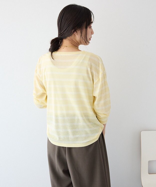 CRAFT STANDARD BOUTIQUE シアーボーダーヘンリーネックロンT Light Yellow