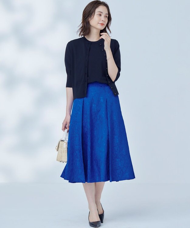組曲 L 【WEB限定】エアリーフラワージャガード フレアスカート ブルー系