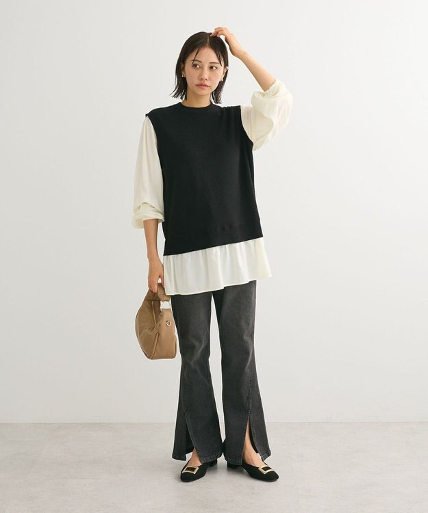 Green Parks 布帛ドッキングニットチュニック Black