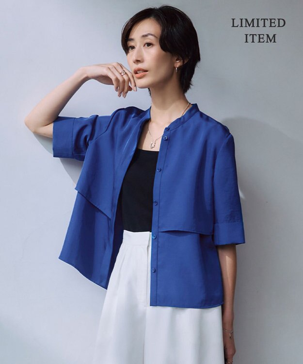 ICB L 【WEB限定・接触冷感・速乾・洗える】シルキーツイル 半袖クロップドシャツ アゲートブルー系