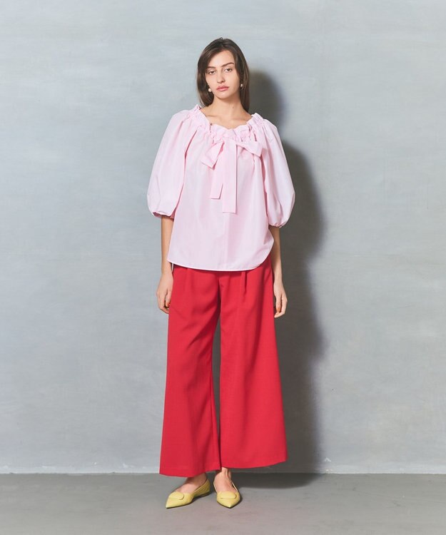 GRACE CONTINENTAL リネンタッチタックパンツ レッド