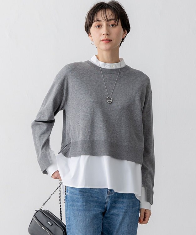 23区 L 【洗える】シャツ コンビネーション ニット グレー系