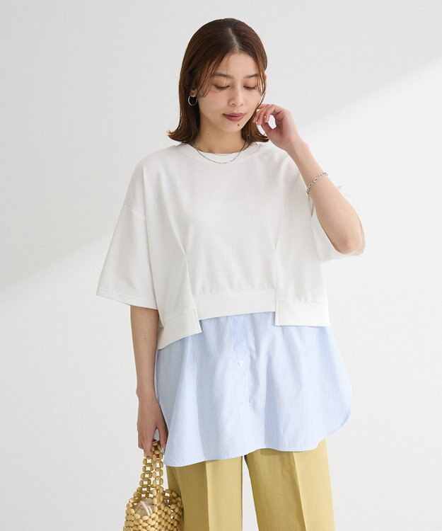 Green Parks 裾タックミニ裏毛シャツドッキングチュニック Ivory