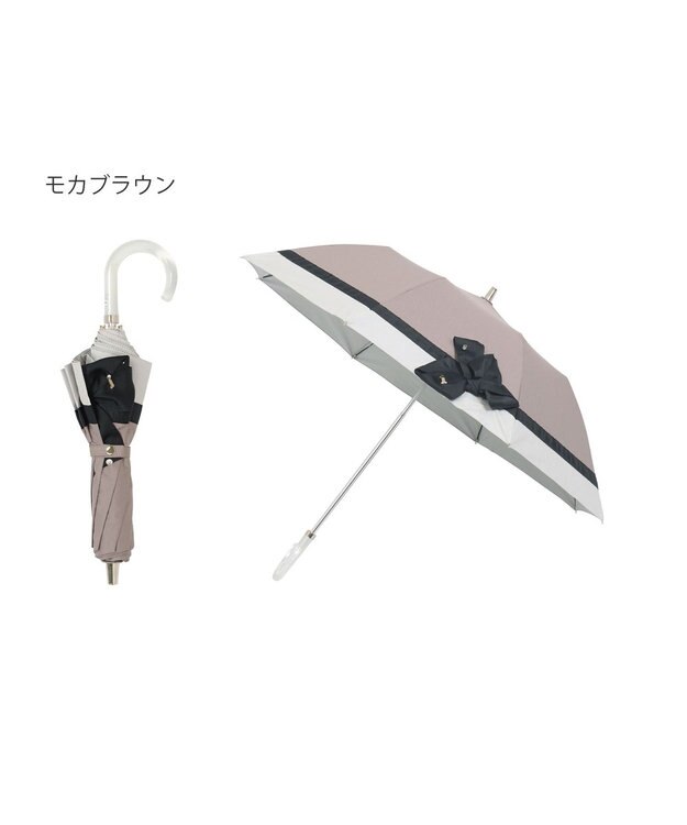 MOONBAT 【遮光/晴雨兼用日傘】LANVIN en Bleu (ランバン オン ブルー)ビジューリボン 遮熱 UV 折りたたみ傘 楽折 モカブラウン