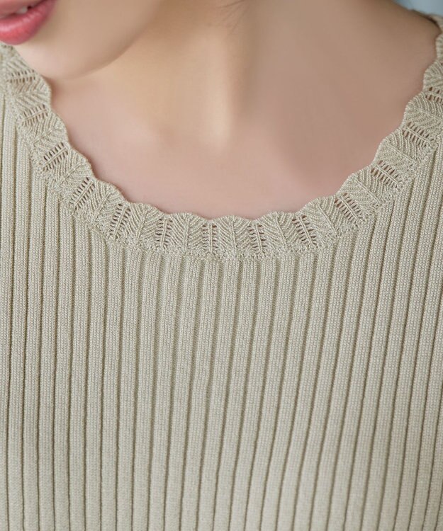 Tiaclasse リブ切替スカラップニットチュニック ライトベージュ