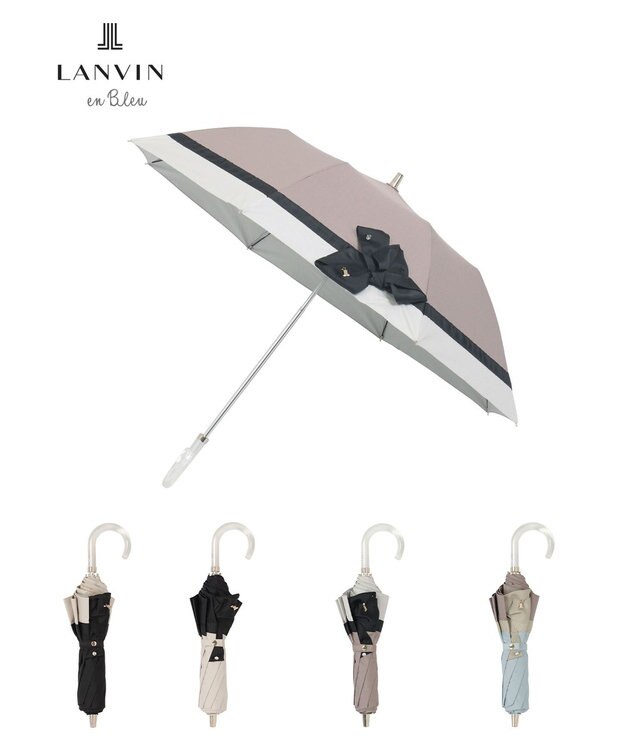 MOONBAT 【遮光/晴雨兼用日傘】LANVIN en Bleu (ランバン オン ブルー)ビジューリボン 遮熱 UV 折りたたみ傘 楽折 モカブラウン