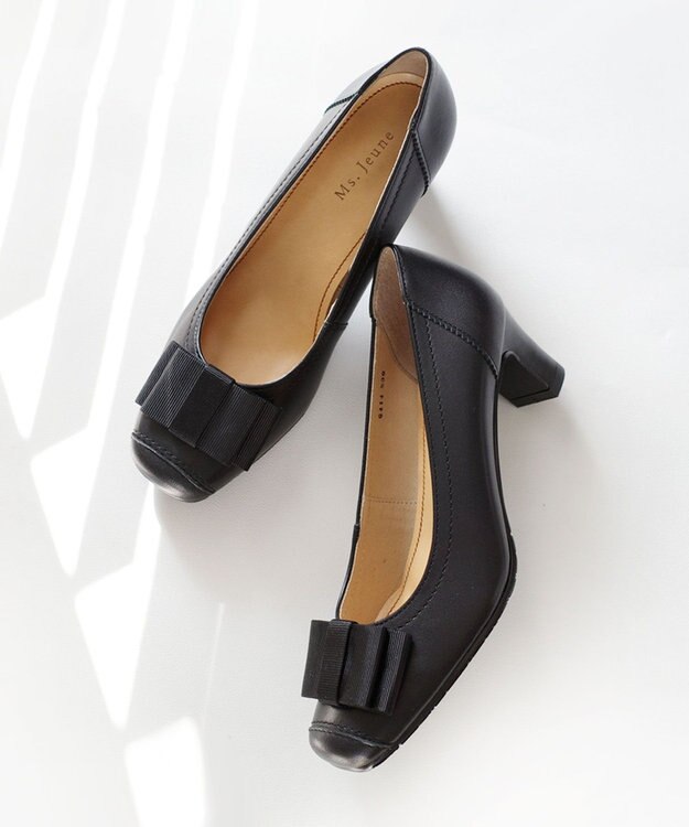 Pointer 日本製 リボンラウンドトゥパンプス ブラック