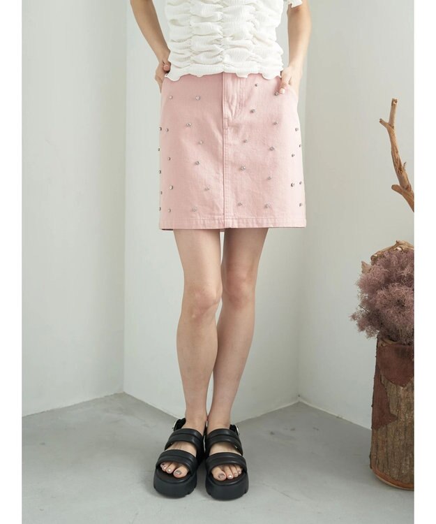 earth music&ecology ビジューデニムミニスカート Pink