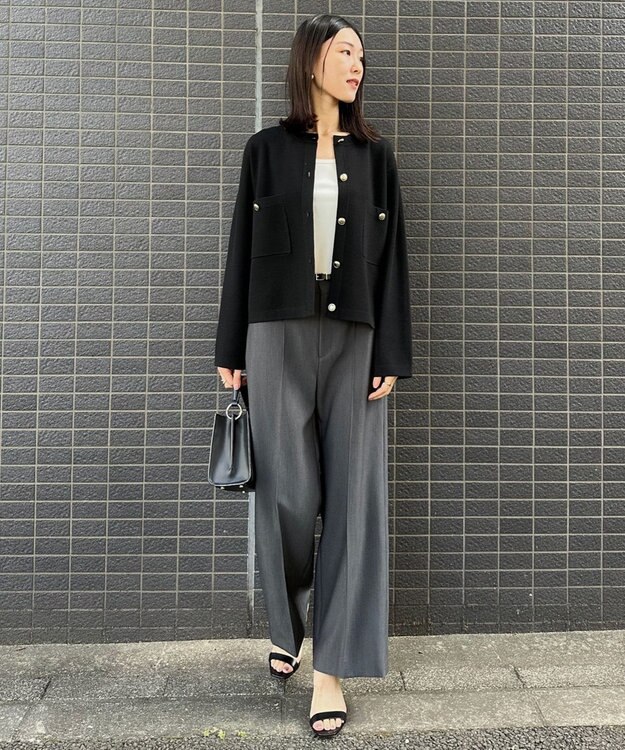 UNFILO 【洗える】金ボタン ニットジャケット ブラック