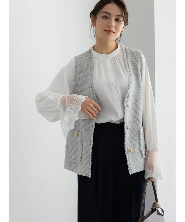 Te chichi 【セレモニーアイテム】ツイードVネックジレ グレー