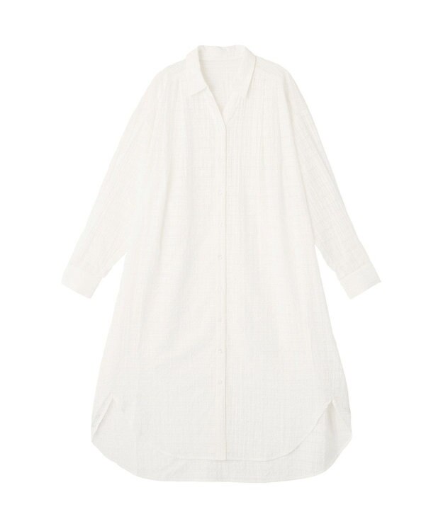 Green Parks シアーチェックシャツワンピース Off White