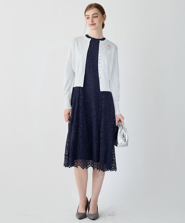 23区 【APPLAUDIR】スパンコールレース ドレス ブルー系