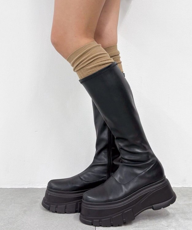 WEGO 切替リブニーハイソックス ライトブラウン