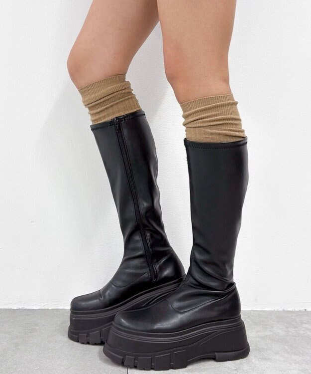 WEGO 切替リブニーハイソックス ライトブラウン