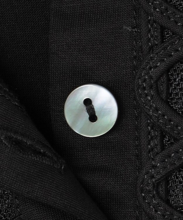 自由区 L 【洗える】コード刺繍胸元レース カットソー ブラック