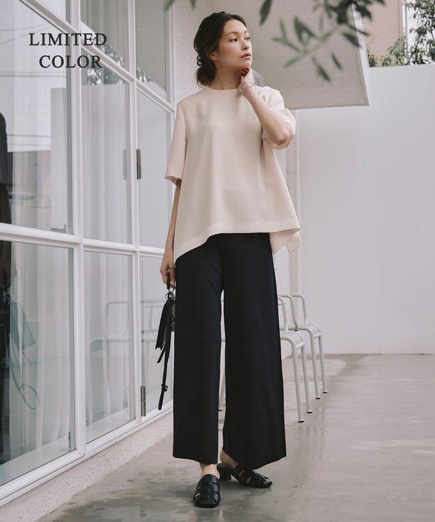 ICB 【接触冷感・UVケア・速乾・洗える】FluidBackSatin Tブラウス ピンクベージュ系［WEB限定］