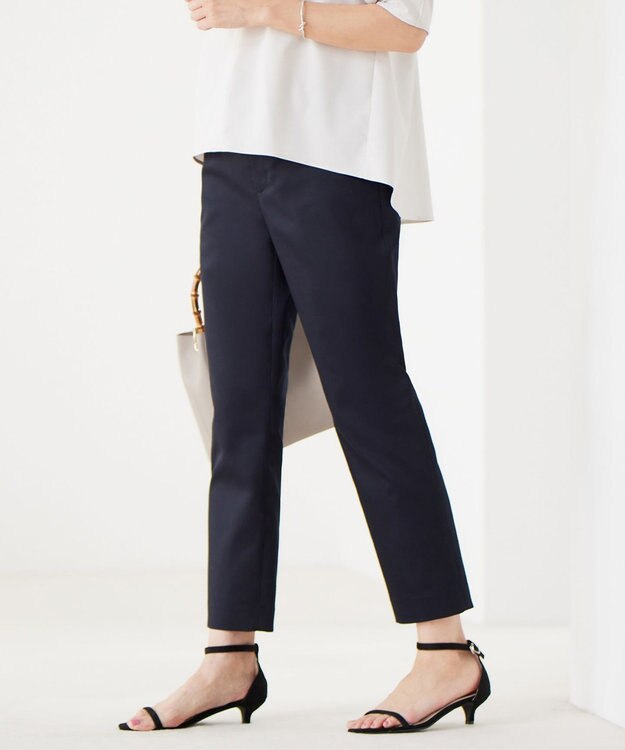 J.PRESS LADIES L 【洗える】シャンブレーサテン テーパード パンツ ネイビー系