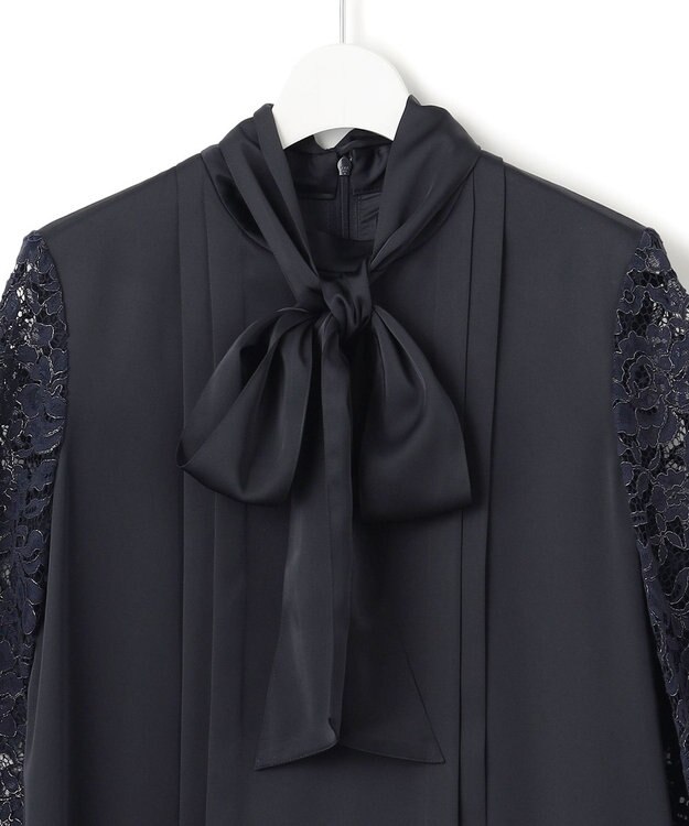 23区 【APPLAUDIR】ノーブルサテン レースコンビドレス ネイビー