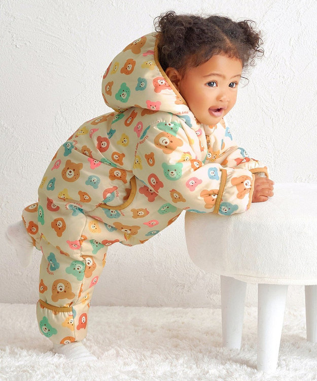 MIKI HOUSE HOT BISCUITS 【70-100cm】 カラフルビーンズ 総柄中綿ジャンプスーツ マルチカラー