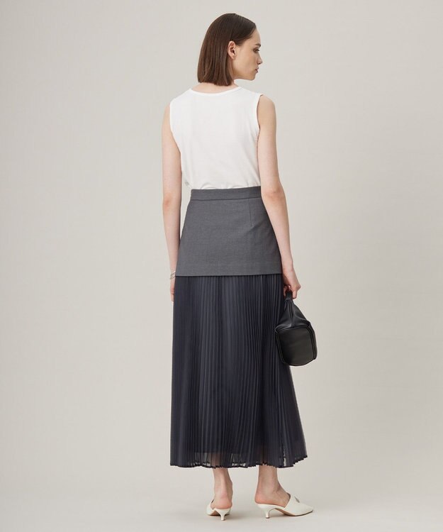 ICB L 【洗える】LooseWeave ドッキングプリーツスカート チャコール系