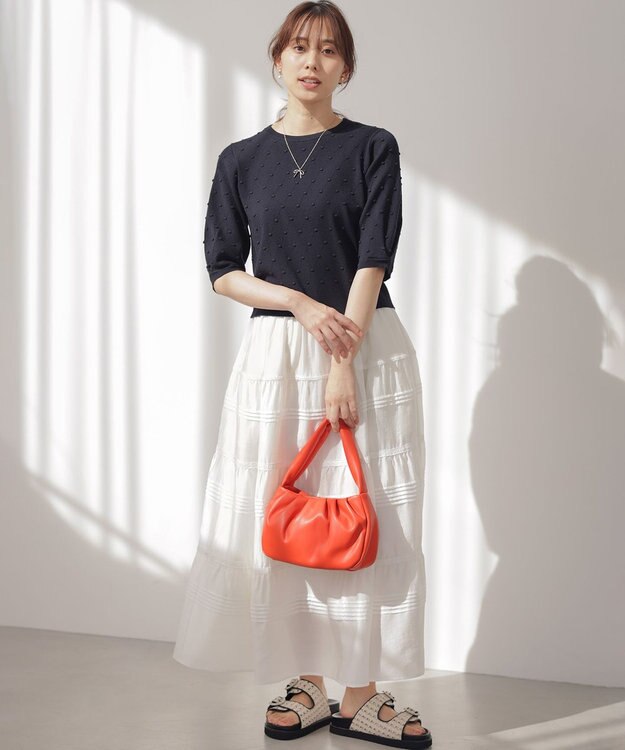 組曲 L 【先行予約・WEB限定】ポップコーンアーガイル5分袖 ニット ネイビー系